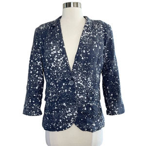 Calvin Klein Splatter Pattern Linen Blazer Gray White Size 6
